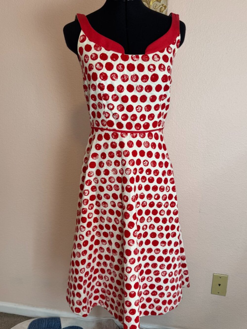 Vintage Inspired Elevenses Red And White Polka Dot Sleeveless Midi Dress Sz 4 - Picture 2 of 11